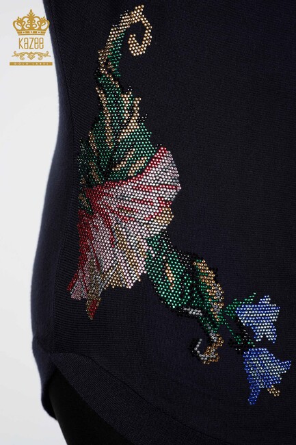 Women's Knitwear Floral Patterned Navy Blue - 16190 | KAZEE - Thumbnail