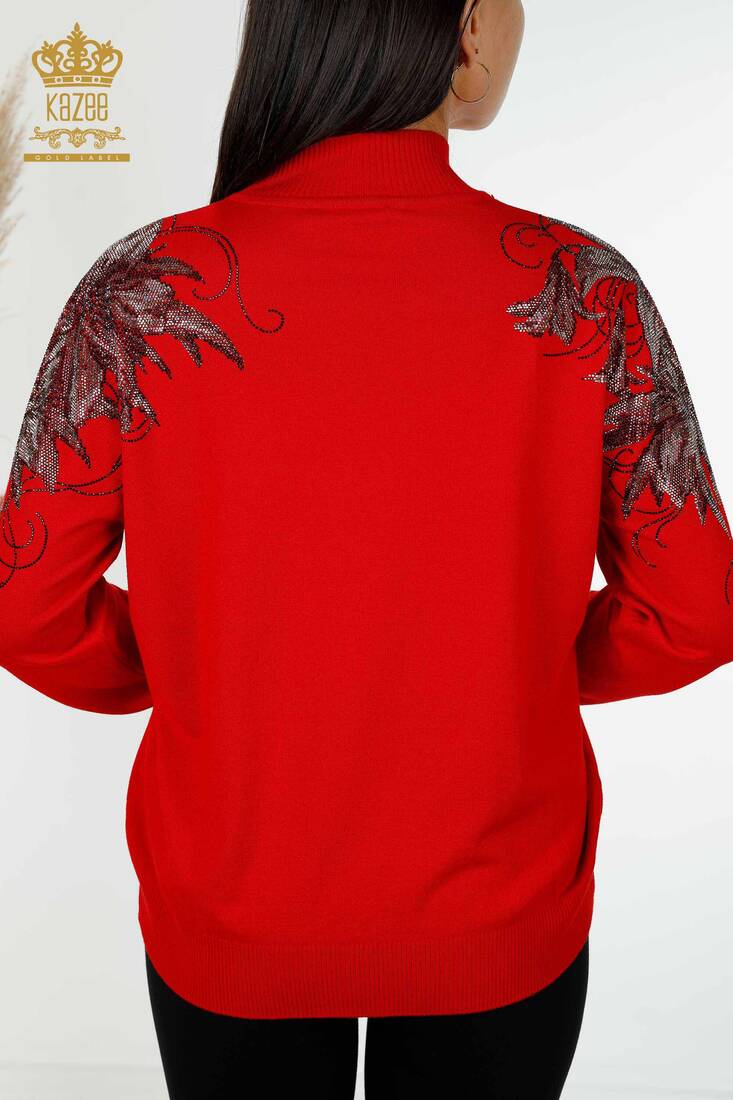 Women's Knitwear Floral Pattern Red - 16597 | KAZEE