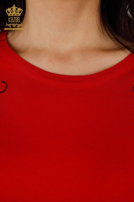 Women's Knitwear Floral Pattern Red - 30188 | KAZEE - Thumbnail