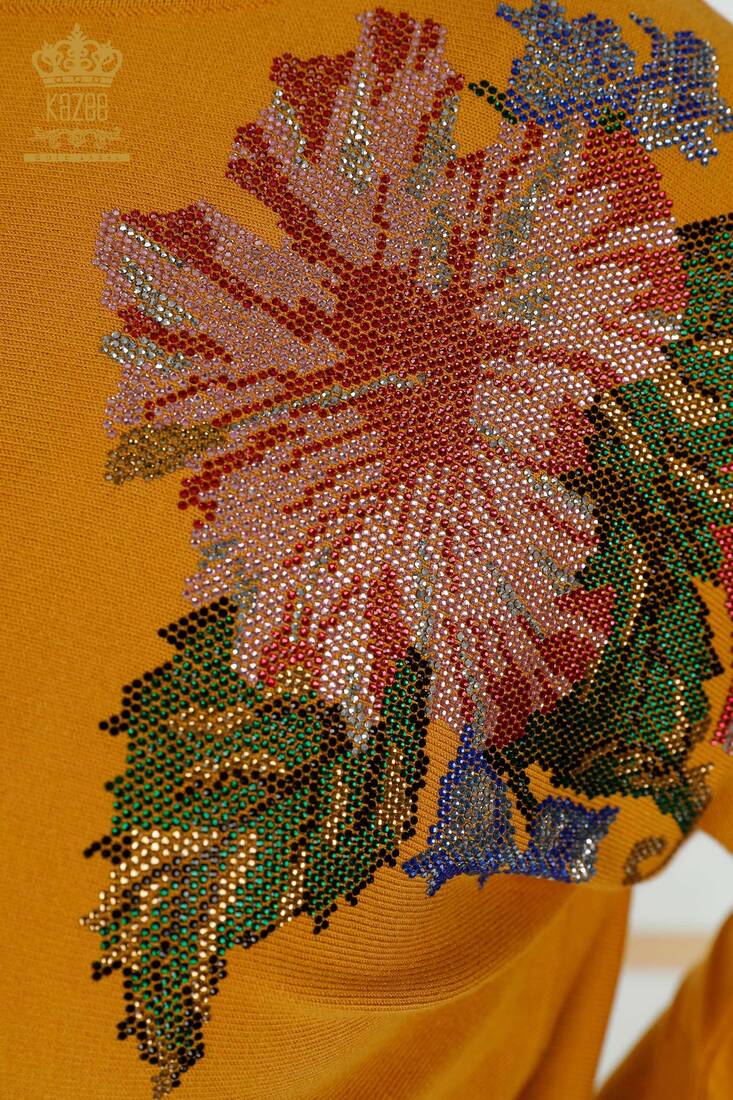 Women's Knitwear Floral Patterned Saffron - 16190 | KAZEE