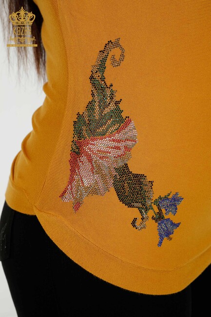 Women's Knitwear Floral Patterned Saffron - 16190 | KAZEE - Thumbnail