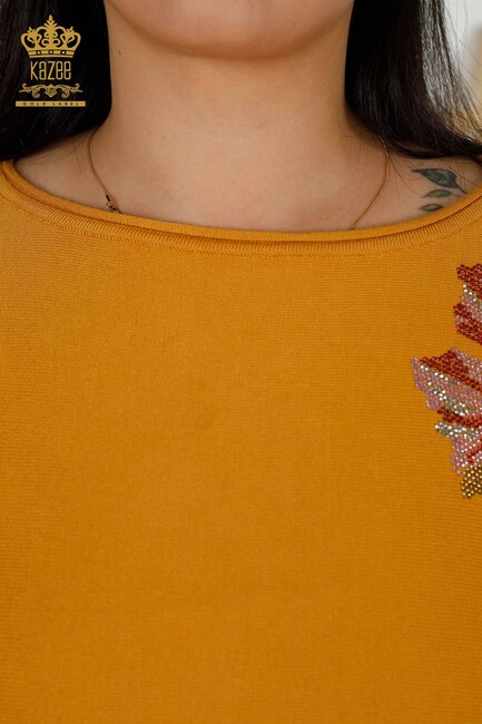 Women's Knitwear Floral Patterned Saffron - 16190 | KAZEE - Thumbnail