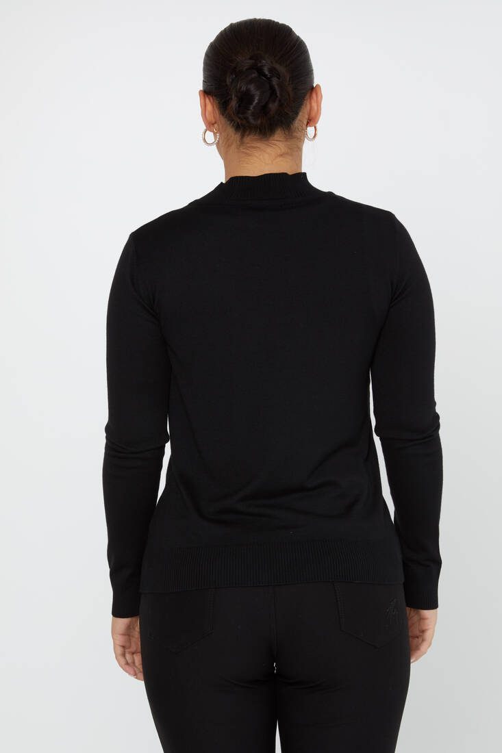 Women's Knitwear Stand Collar Basic Black - 30613 | KAZEE