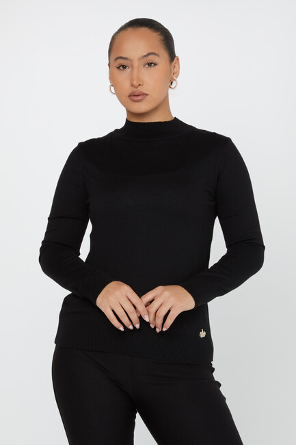 Women's Knitwear Stand Collar Basic Black - 30613 | KAZEE - Thumbnail