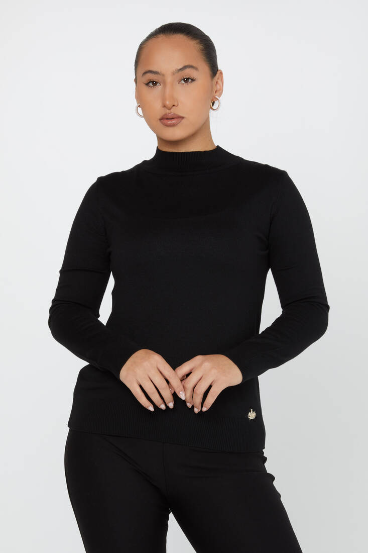 Women's Knitwear Stand Collar Basic Black - 30613 | KAZEE