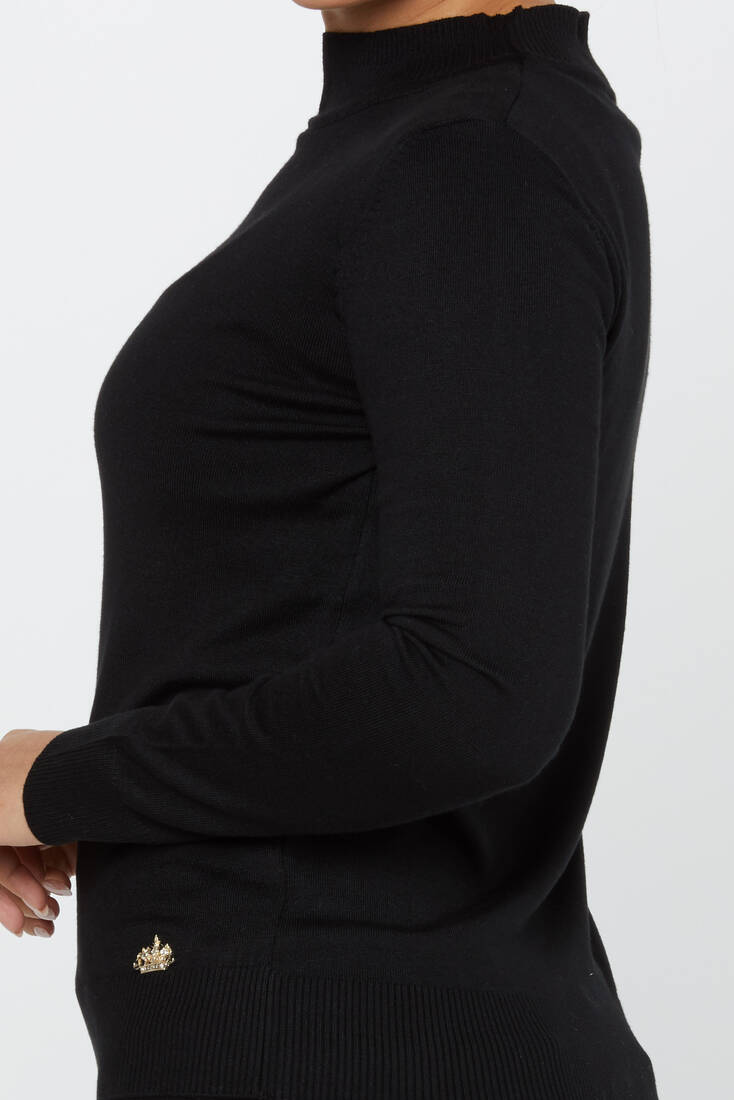 Women's Knitwear Stand Collar Basic Black - 30613 | KAZEE