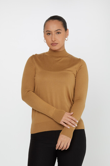 Women's Knitwear Stand Collar Basic Camel - 30613 | KAZEE - Thumbnail