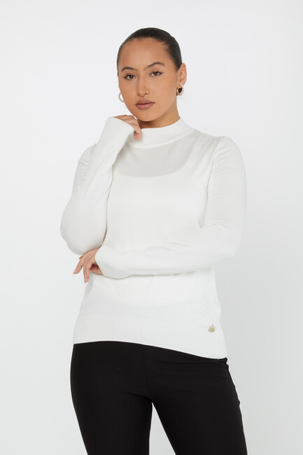 Women's Knitwear Stand Collar Basic Ecru - 30613 | KAZEE - Thumbnail