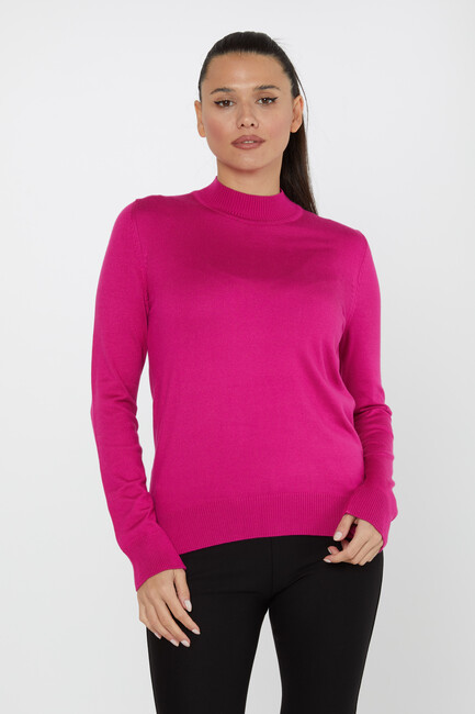 Women's Knitwear Stand Collar Basic Fuchsia - 30613 | KAZEE - Thumbnail