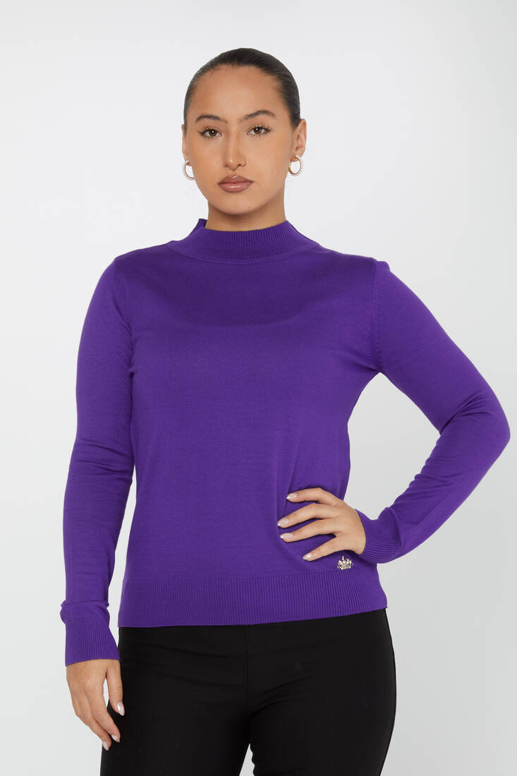 Women's Knitwear Stand Collar Basic Purple - 30613 | KAZEE