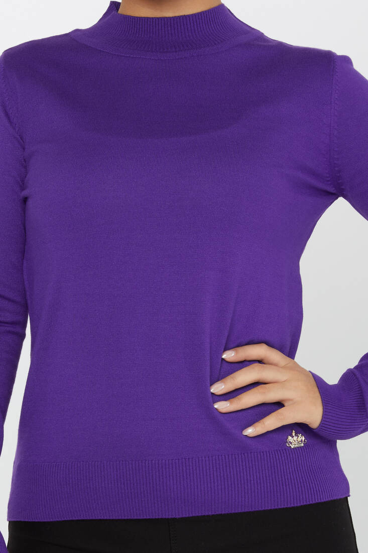 Women's Knitwear Stand Collar Basic Purple - 30613 | KAZEE