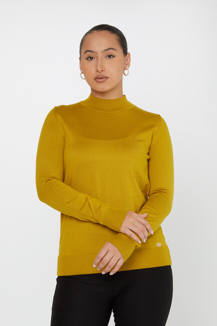 Women's Knitwear Stand Collar Basic Saffron - 30613 | KAZEE - Thumbnail