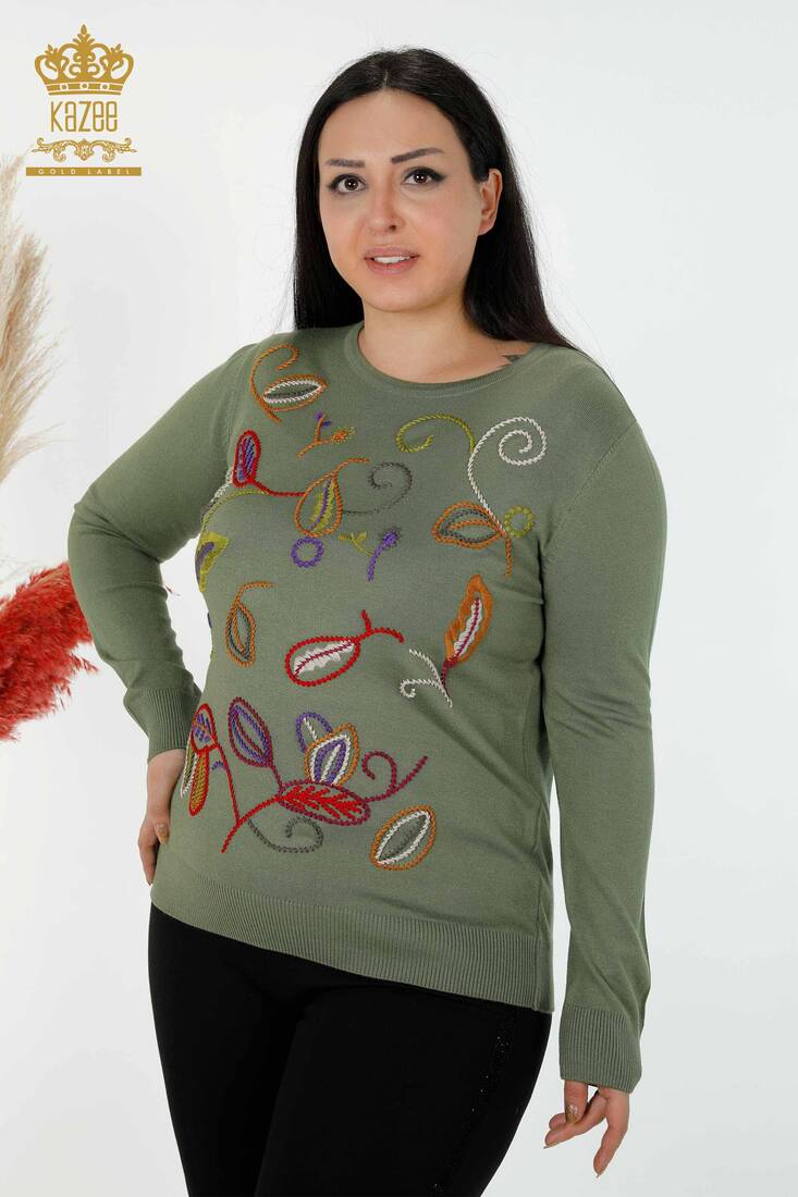 Women's Knitwear Leaf Patterned Khaki - 30124 | KAZEE