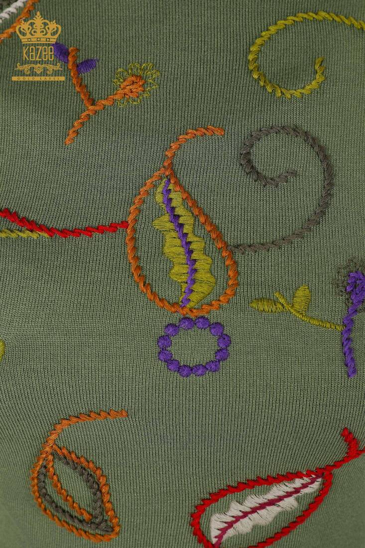 Women's Knitwear Leaf Patterned Khaki - 30124 | KAZEE