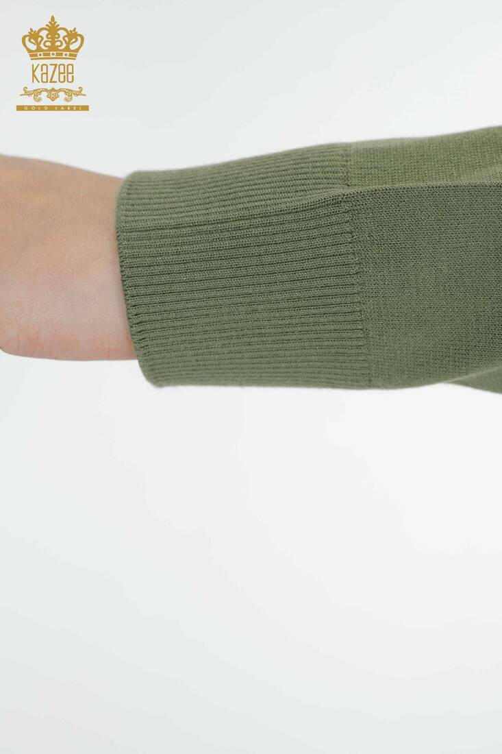 Women's Knitwear Leaf Patterned Khaki - 30124 | KAZEE