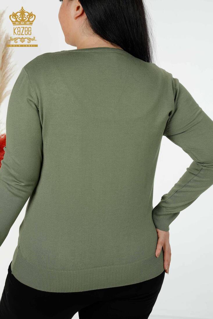 Women's Knitwear Leaf Patterned Khaki - 30124 | KAZEE
