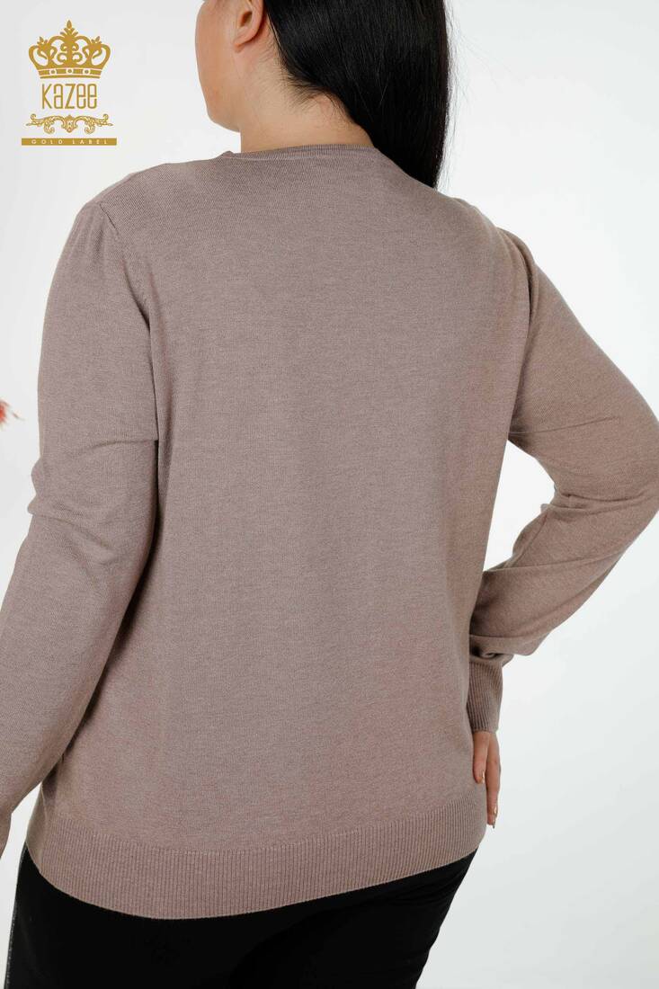 Women's Knitwear Leaf Patterned Mink - 30124 | KAZEE