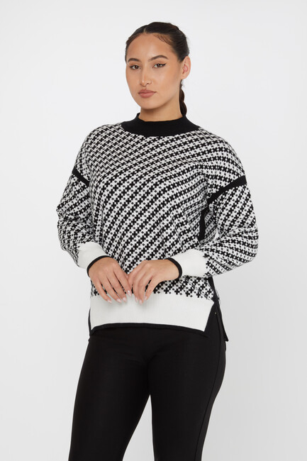 Women's Knitwear Patterned Black-Ecru - 30953 | KAZEE - Thumbnail