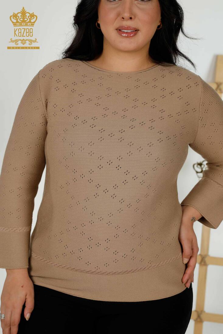 Women's Knitwear Patterned Dark Beige - 30083 | KAZEE
