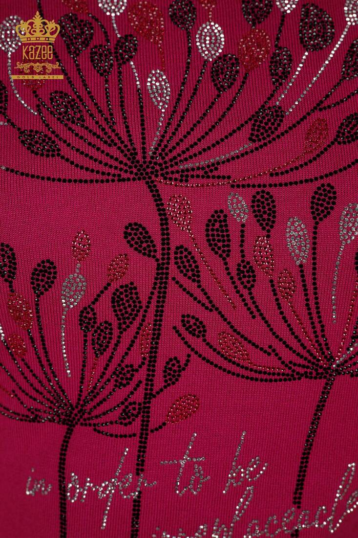 Women's Knitwear Text Patterned Fuchsia - 30156 | KAZEE