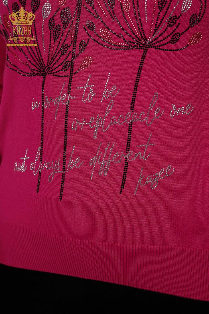 Women's Knitwear Text Patterned Fuchsia - 30156 | KAZEE