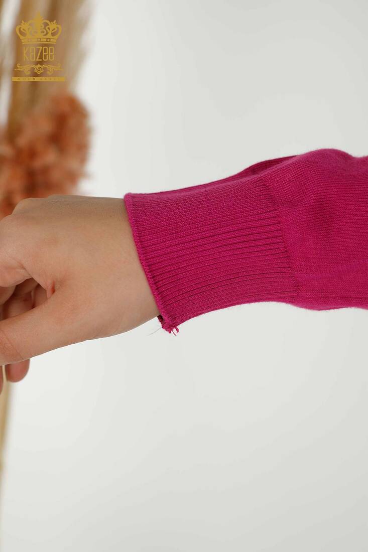 Women's Knitwear Text Patterned Fuchsia - 30156 | KAZEE