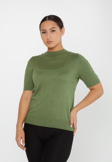 Women's Knitwear Self-Woven American Model Khaki - 30131 | KAZEE - Thumbnail