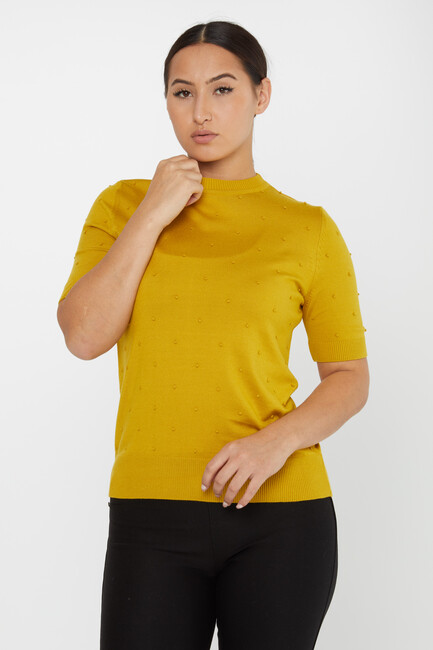 Women's Knitwear Self-Woven American Model Saffron - 30131 | KAZEE - Thumbnail