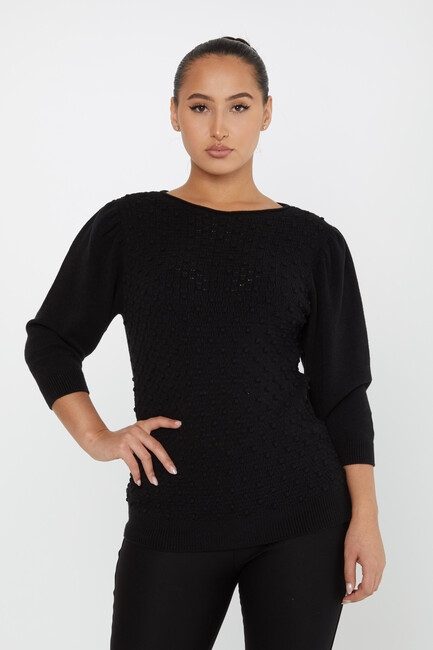 Women's Knitwear Self-Woven Black - 30340 | KAZEE - Thumbnail
