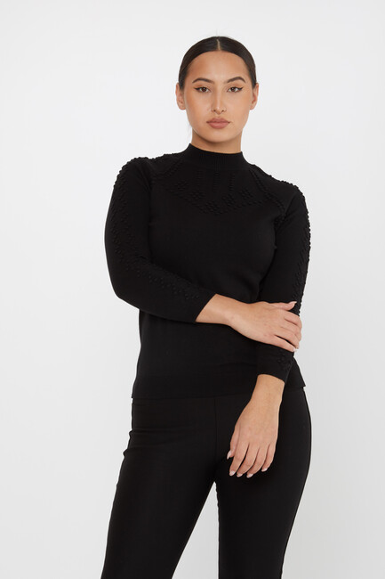 Women's Knitwear Self-Woven Black - 31035 | KAZEE - Thumbnail