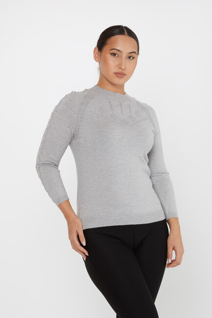 Women's Knitwear Self-Woven Gray - 31035 | KAZEE - Thumbnail