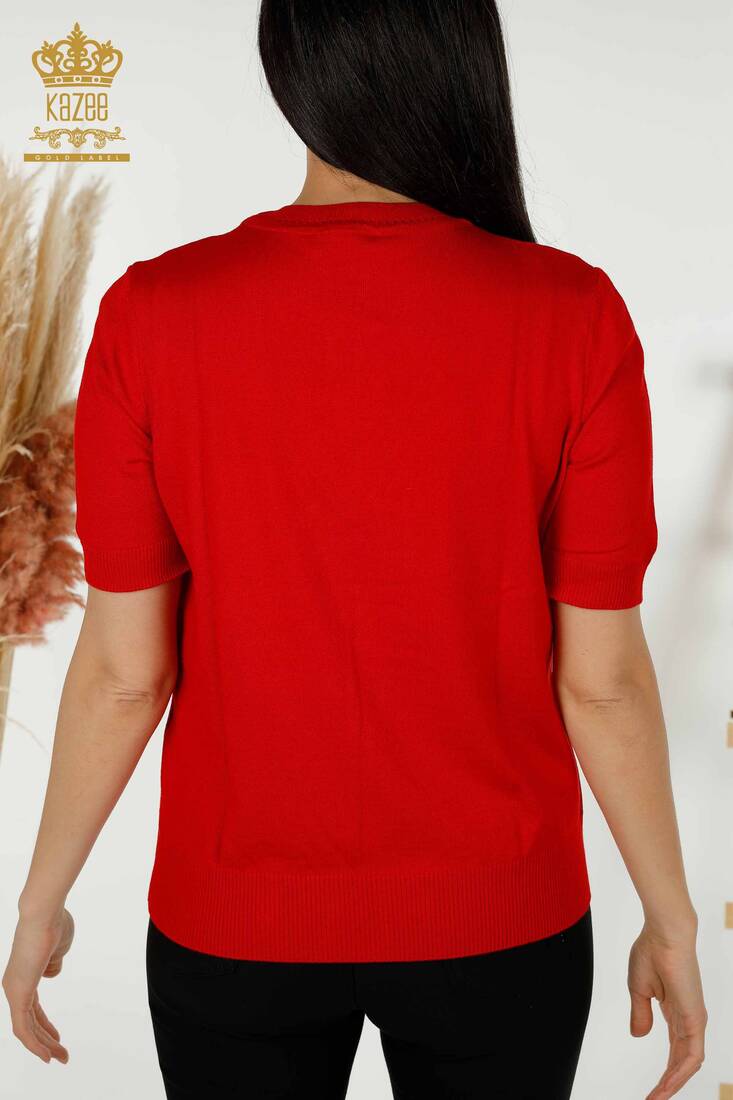 Women's Knitwear Short Sleeve Red - 30255 | KAZEE