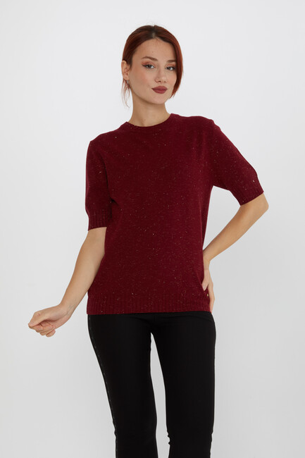 Women's Knitwear Glitter Detailed American Model Burgundy - 31635 | KAZEE - Thumbnail