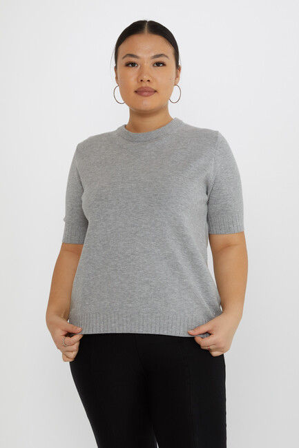 Women's Knitwear Glitter Detailed Short Sleeve Gray - 31634 | KAZEE - Thumbnail