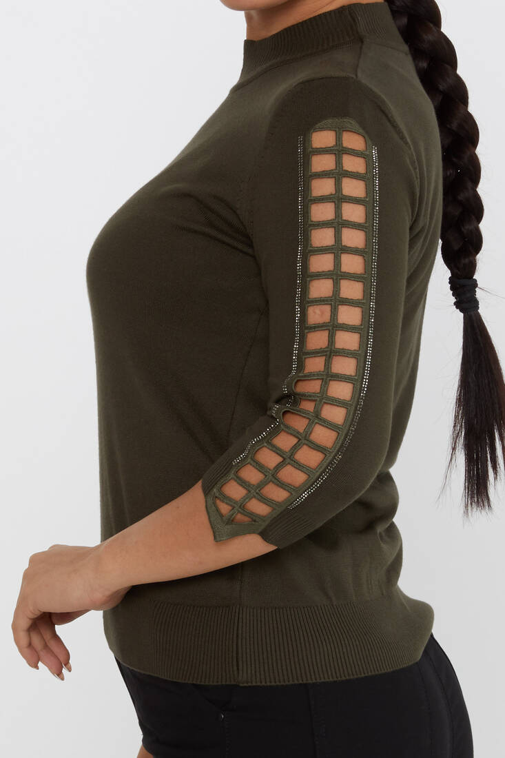 Women's Knitwear Arm Detail Stone Khaki - 31245 | KAZEE