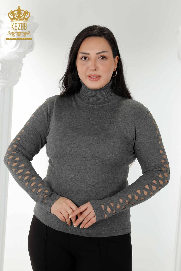 Women's Knitwear Sleeve Detailed Anthracite - 15185 | KAZEE