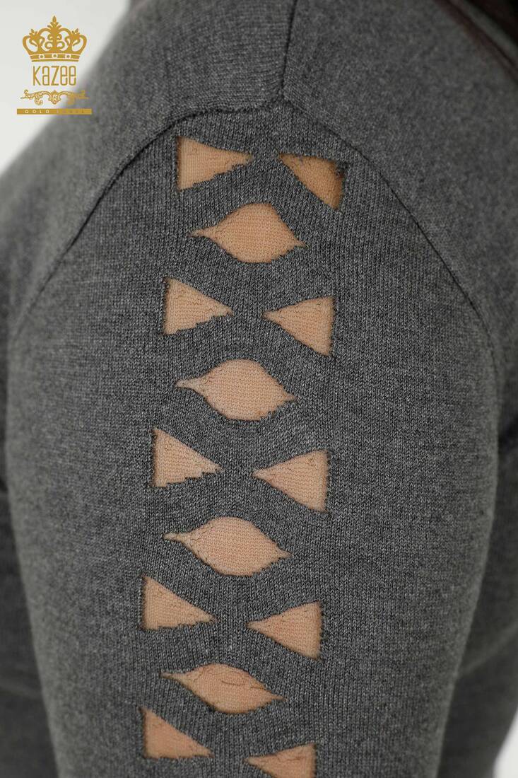 Women's Knitwear Sleeve Detailed Anthracite - 15185 | KAZEE