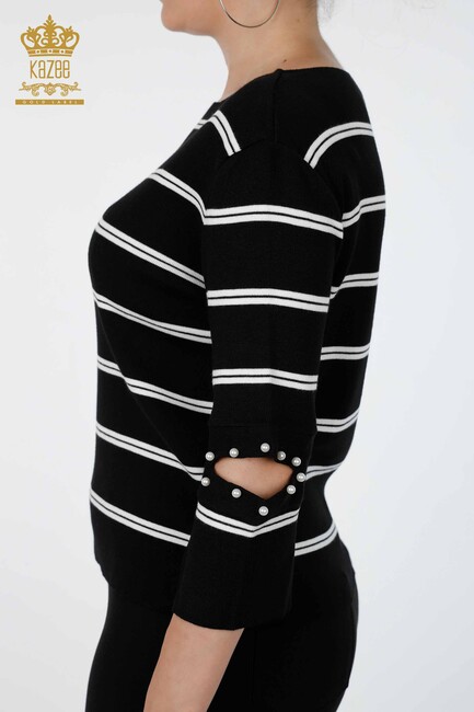 Women's Knitwear Sleeve Detailed Black - 14422 | KAZEE - Thumbnail