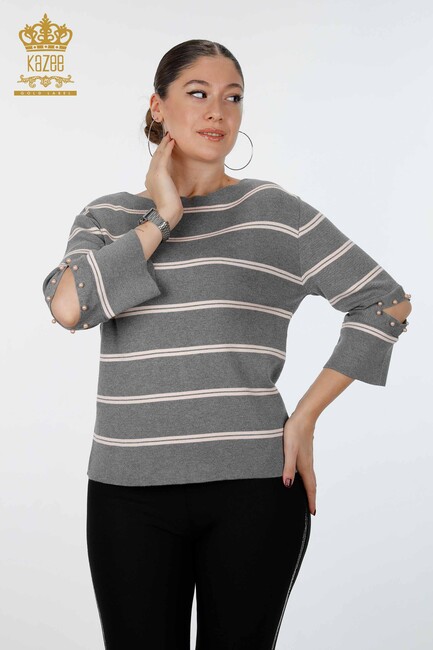 Women's Knitwear Sleeve Detailed Gray - 14422 | KAZEE - Thumbnail