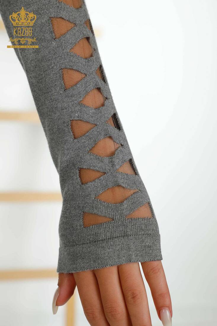 Women's Knitwear Sleeve Detailed Gray - 15182 | KAZEE