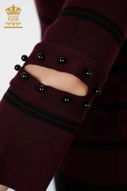 Women's Knitwear Sleeve Detailed Plum - 14422 | KAZEE - Thumbnail