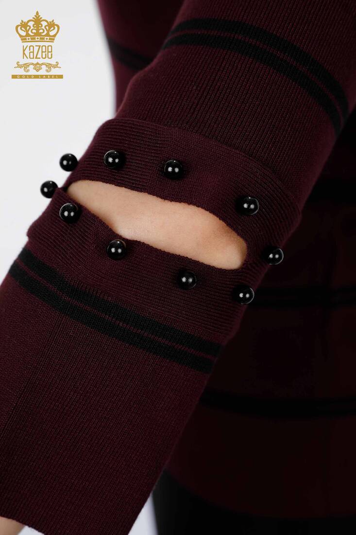 Women's Knitwear Sleeve Detailed Plum - 14422 | KAZEE