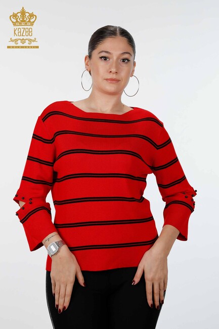Women's Knitwear Sleeve Detailed Red - 14422 | KAZEE - Thumbnail