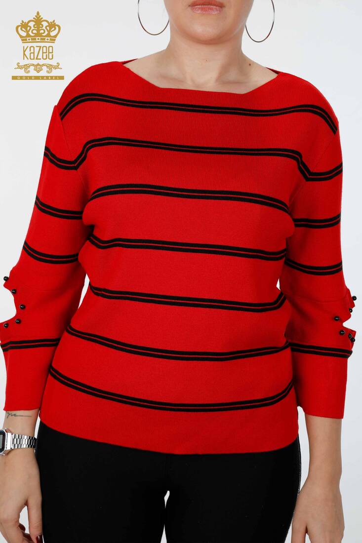 Women's Knitwear Sleeve Detailed Red - 14422 | KAZEE