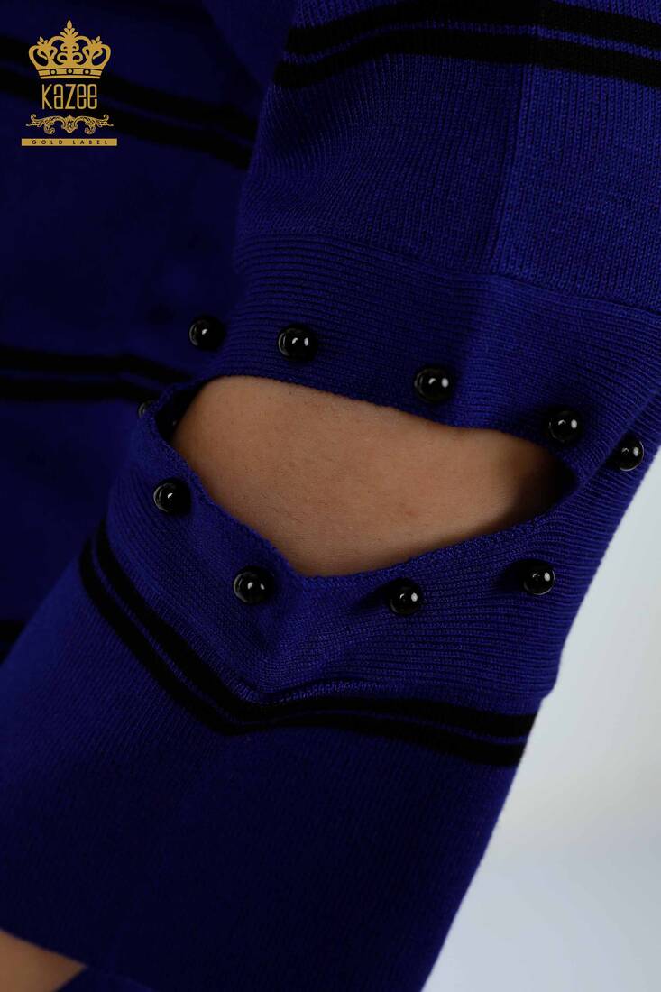 Women's Knitwear Sleeve Detailed Sax - 14422 | KAZEE