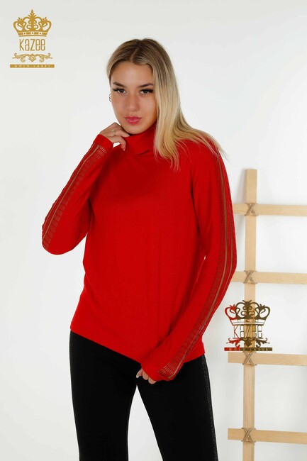 Women's Knitwear Sleeves Tulle Detailed Red - 15195 | KAZEE - Thumbnail