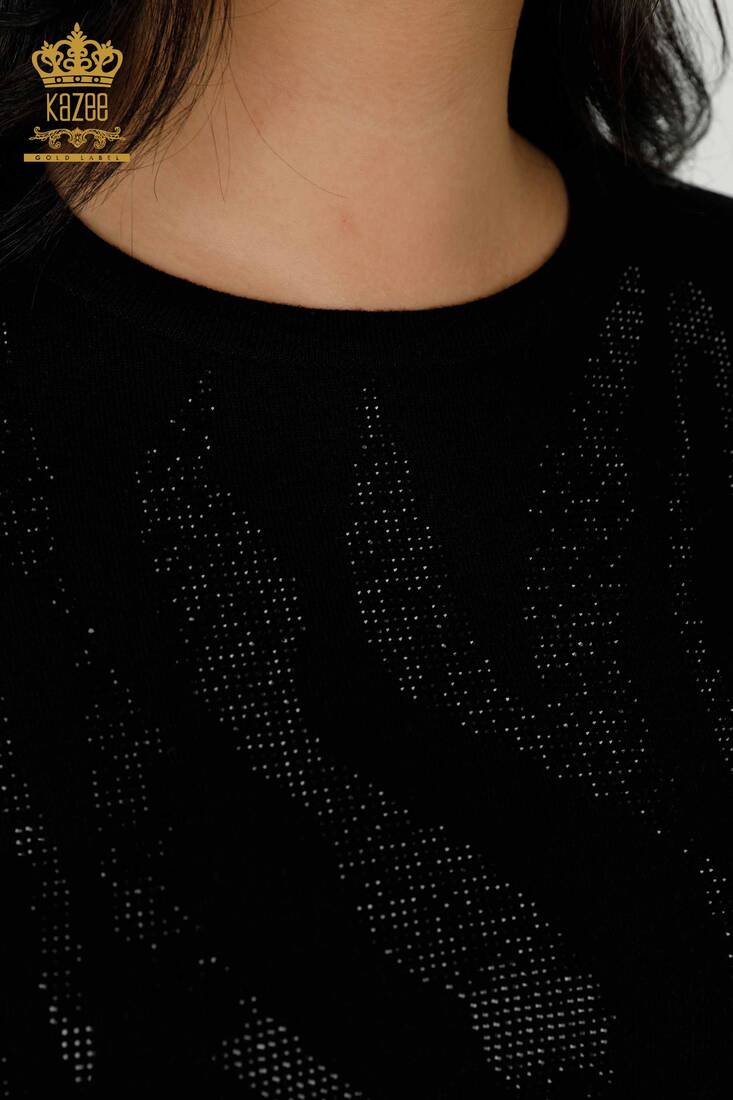 Women's Knitwear Stone Embroidered Black - 16728 | KAZEE