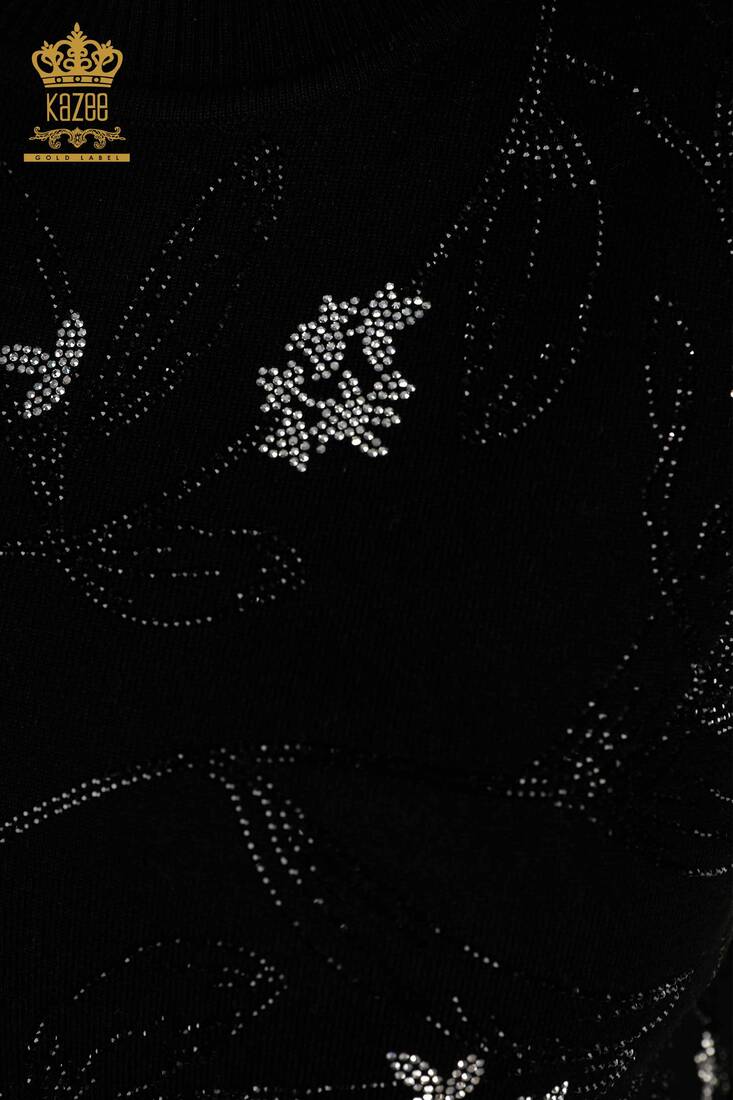 Women's Knitwear Stone Embroidered Black - 30240 | KAZEE