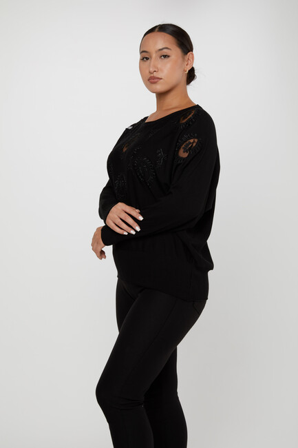 Women's Knitwear Stone Embroidered Black - 30902 | KAZEE - Thumbnail