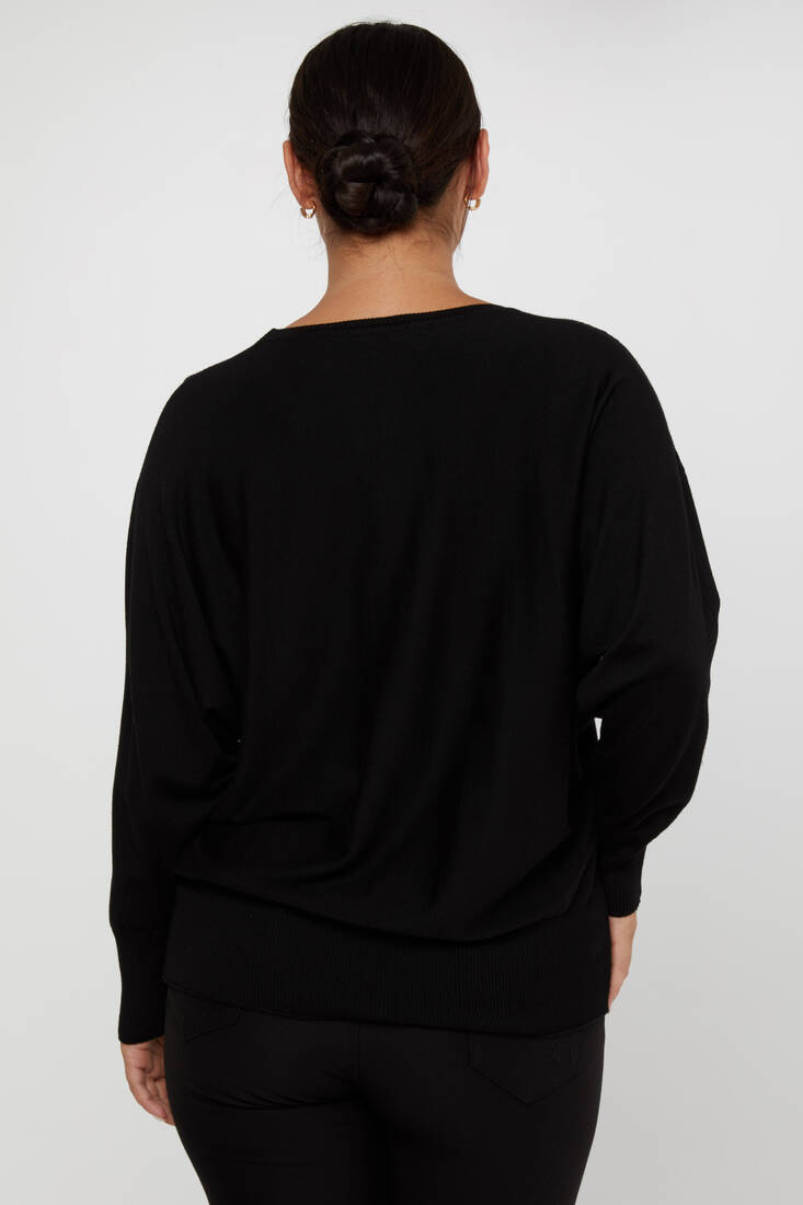 Women's Knitwear Stone Embroidered Black - 30902 | KAZEE